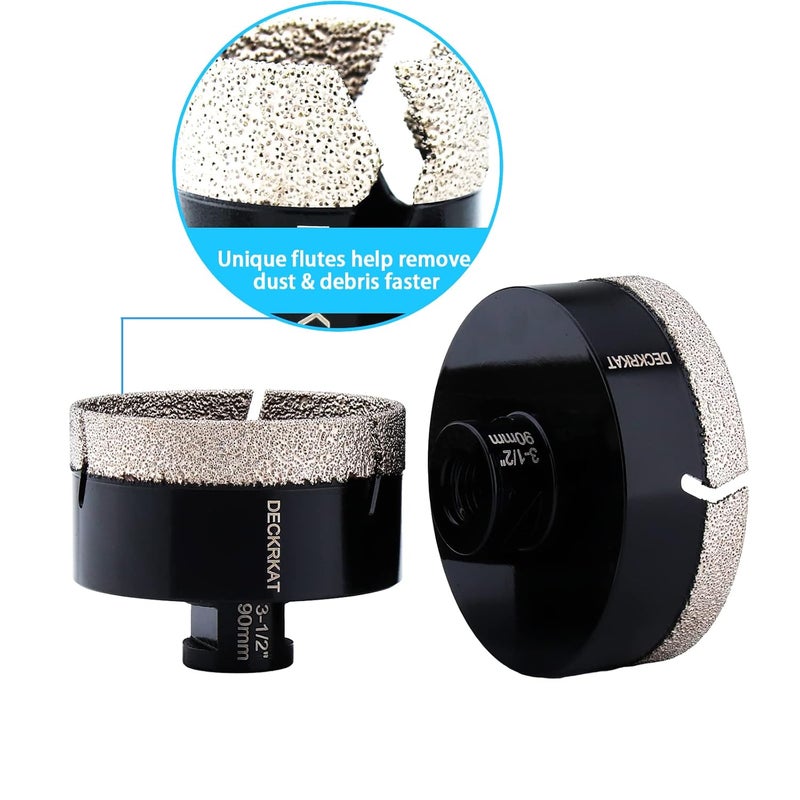 DECKRKAT Diamond Hole Saw, 3-1/2" Hole Saw for Tiles Granite Marble Ceramic Glass Porcelain, 90mm Core Drill Bit with 5/8-11 Thread for Angle Grinders & Wet Polishers - Image 5